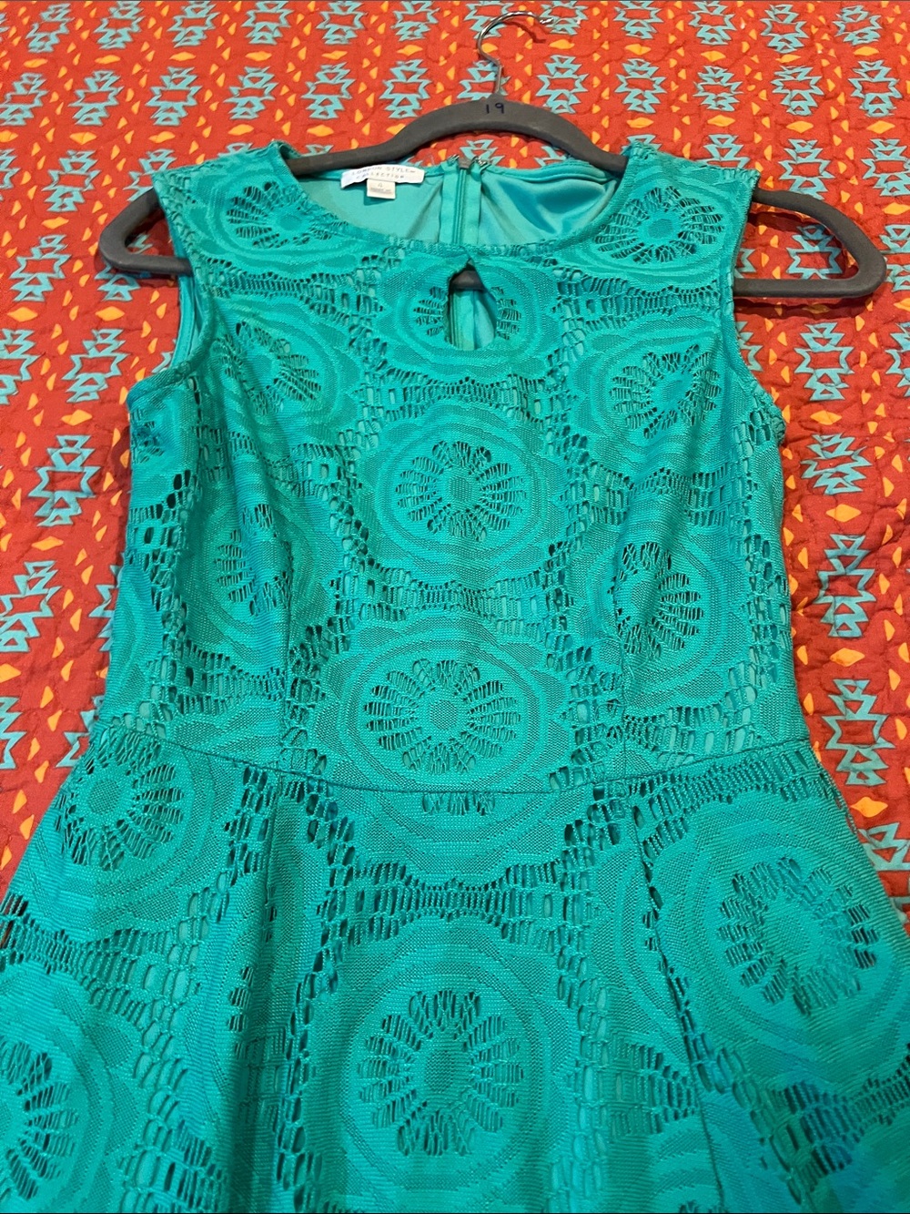 London Style Teal Crochet Midi Dress - Picture 7 of 11